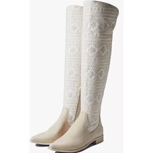 Free People Bren Slouch Ecru Western Pull On Boots New 38 US 8